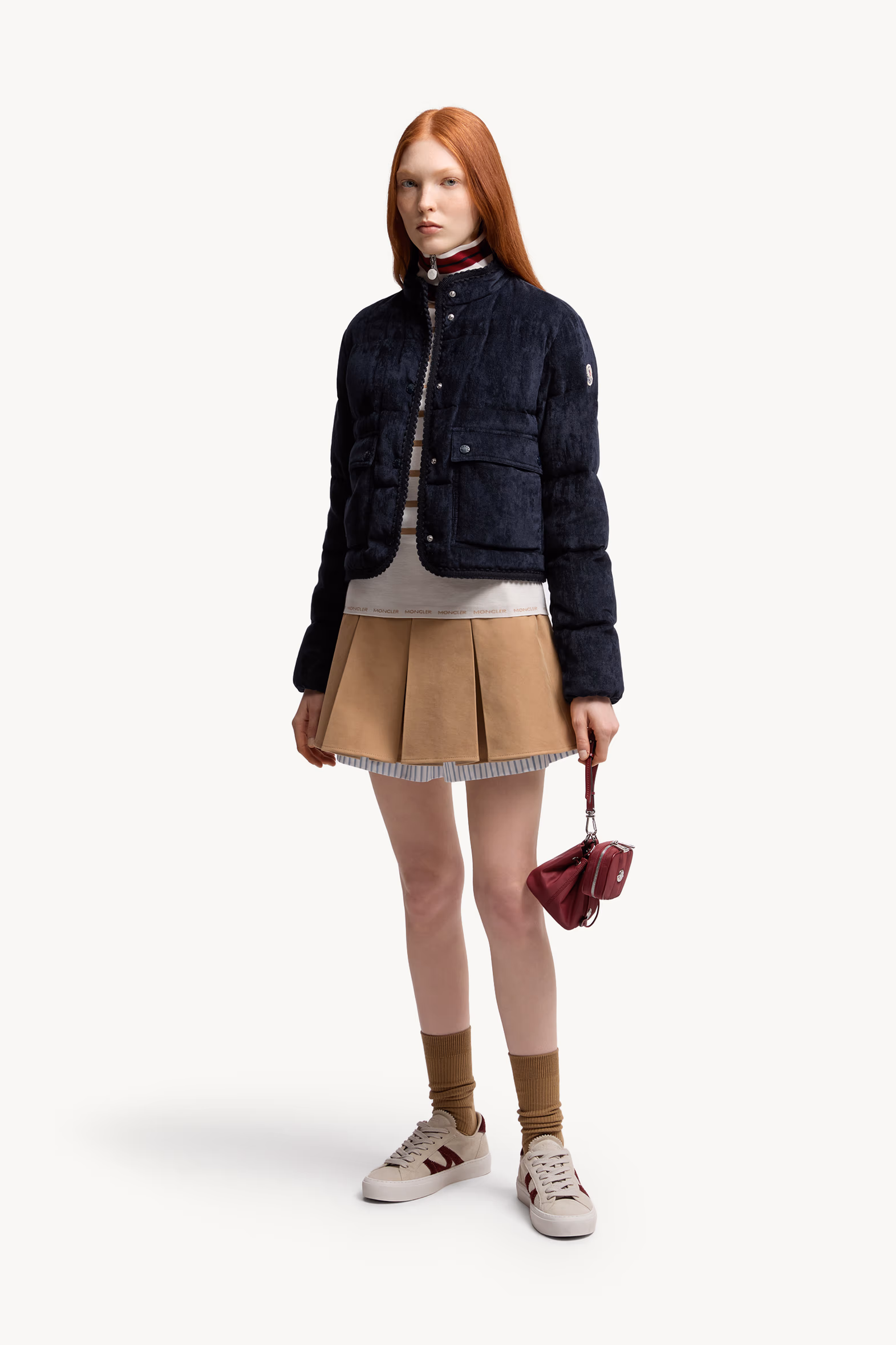 Essarts Braided Trim Corduroy Short Down Jacket Women Blue Moncler 0